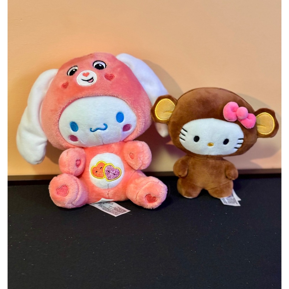 Sanrio x Care Bears Cinnamoroll Love-a-Lot Bear & Hello Kitty Monkey Plush Set